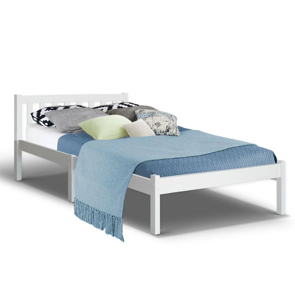 King Single Wooden Bed Frame - White - Newstart Furniture