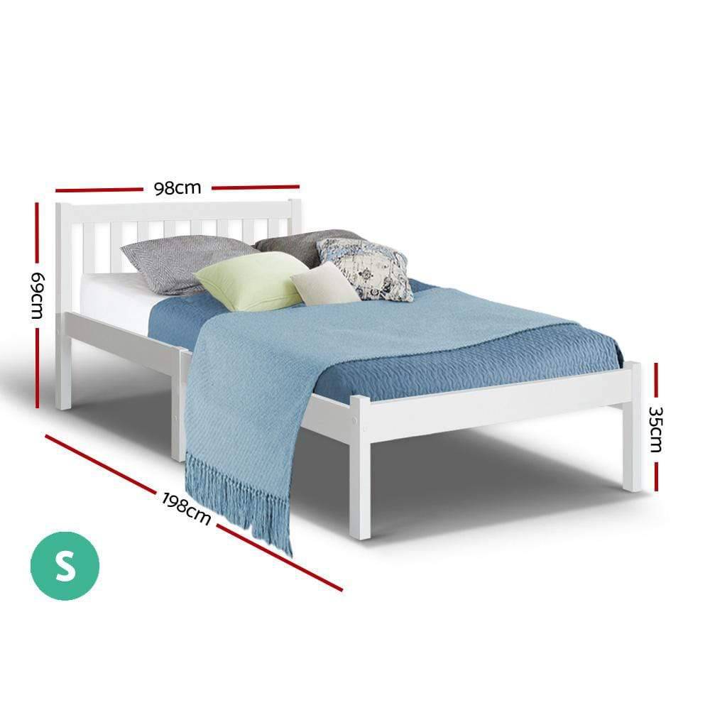 Single Size Wooden Bed Frame - White - Newstart Furniture