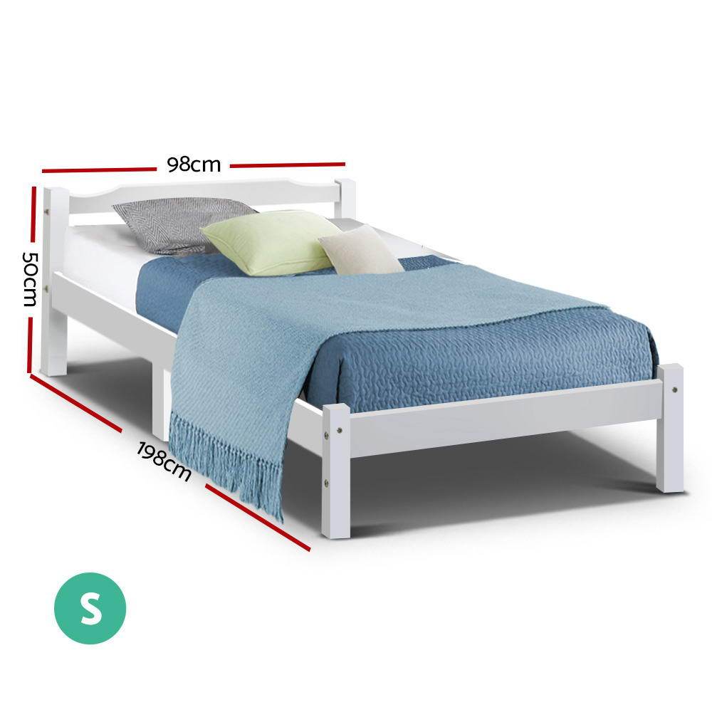 Artiss Bed Frame Single Size Wooden Mattress Base Timber Platform White - Newstart Furniture