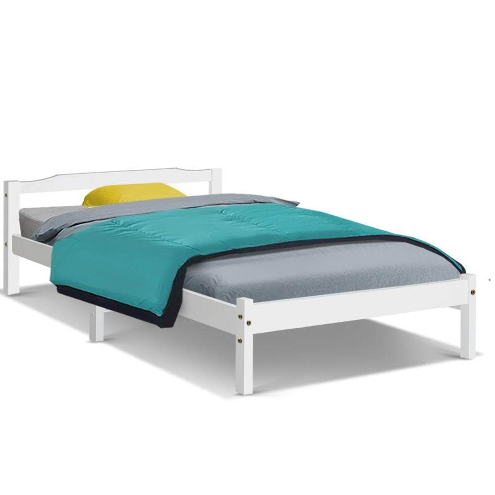 Artiss Bed Frame Single Size Wooden Mattress Base Timber Platform White - Newstart Furniture