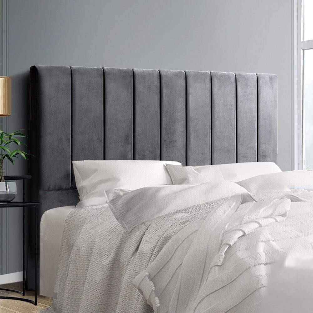 Artiss Bed Head Headboard Double Size Bedhead Velvet Frame Base VELA Grey - Newstart Furniture