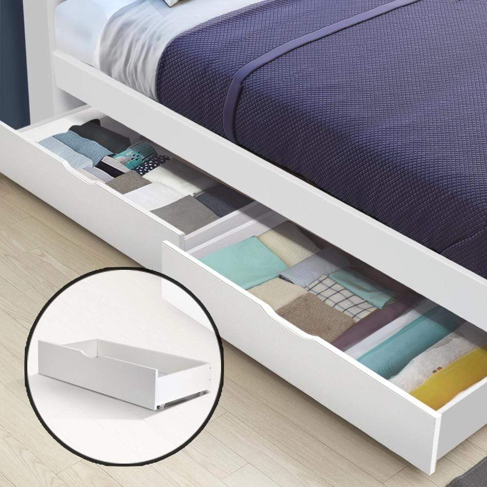 Artiss Set of 2 Bed Frame Storage Drawers Timber Trundle for Wooden Bed Frame Base White - Newstart Furniture
