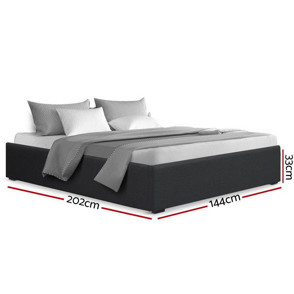 Artiss TOKI Double Size Storage Gas Lift Bed Frame without Headboard Fabric Charcoal - Newstart Furniture