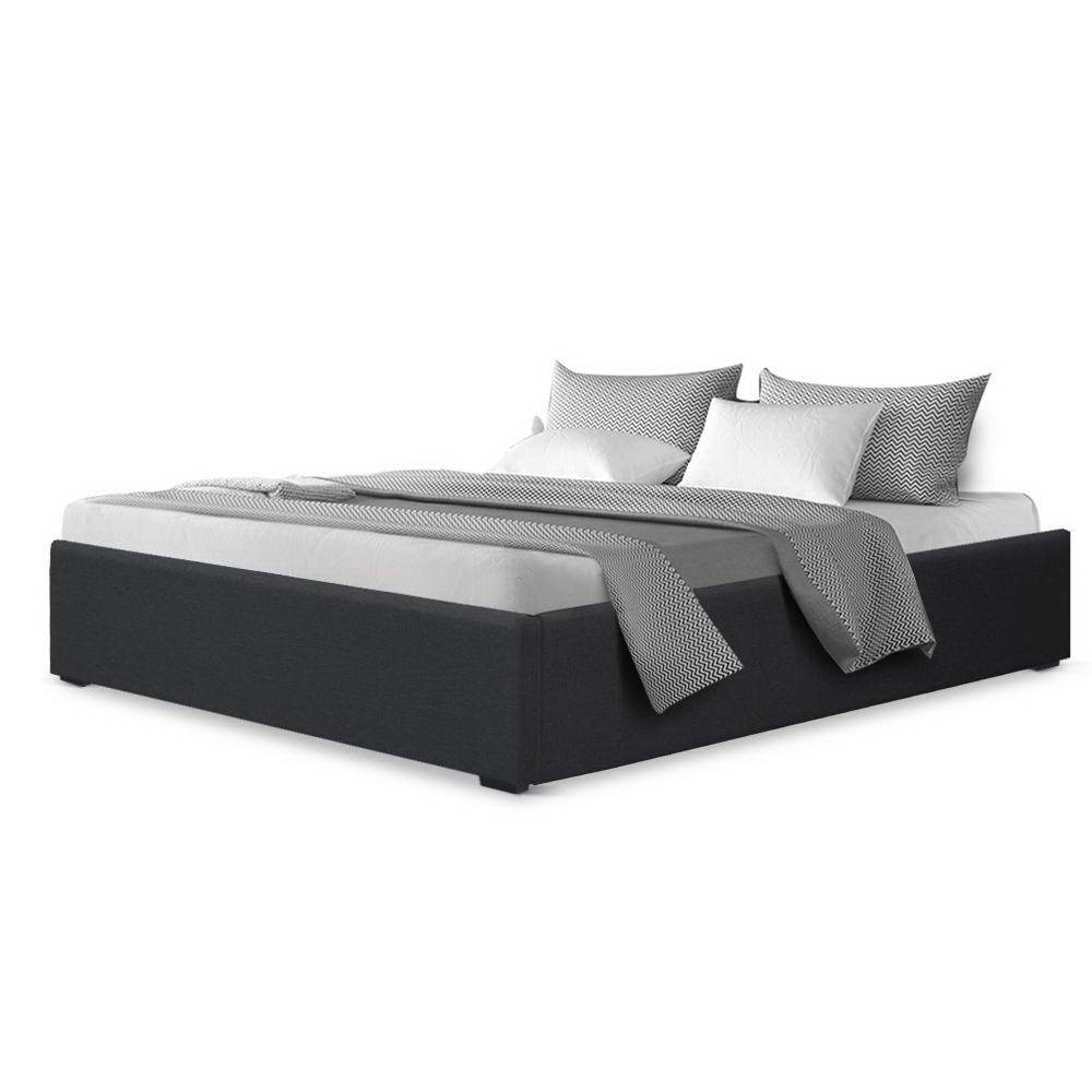 Artiss TOKI Double Size Storage Gas Lift Bed Frame without Headboard Fabric Charcoal - Newstart Furniture