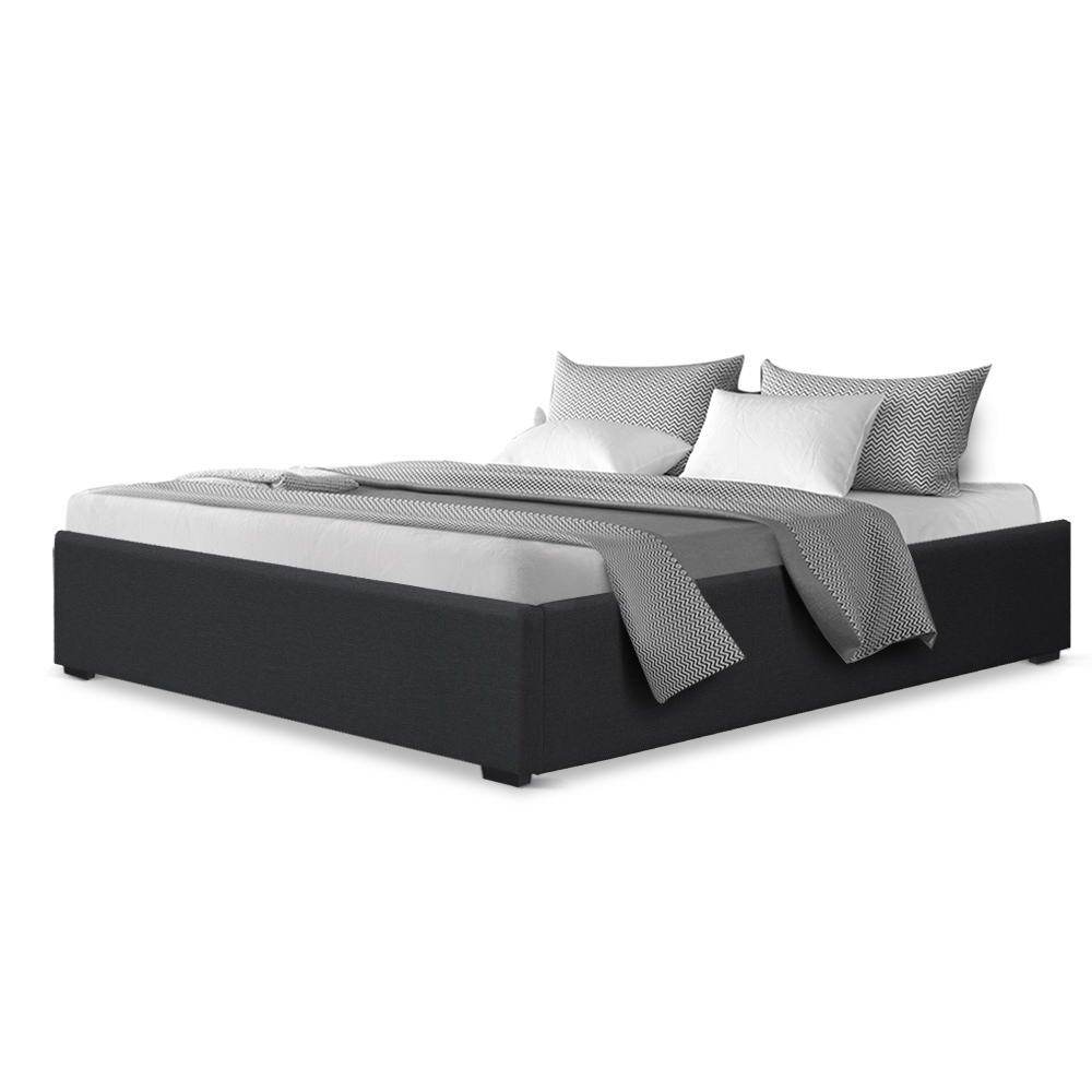 Artiss TOKI Queen Size Storage Gas Lift Bed Frame without Headboard Fabric Charcoal - Newstart Furniture