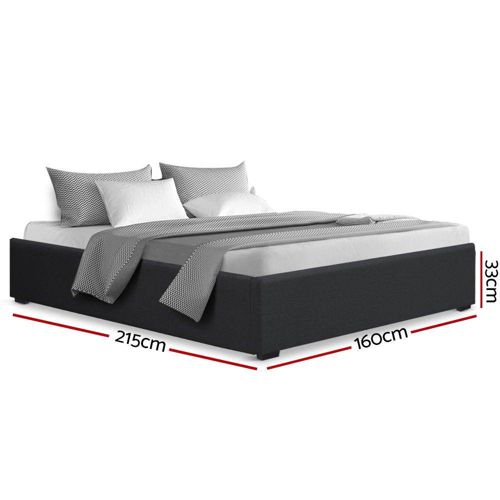 Artiss TOKI Queen Size Storage Gas Lift Bed Frame without Headboard Fabric Charcoal - Newstart Furniture