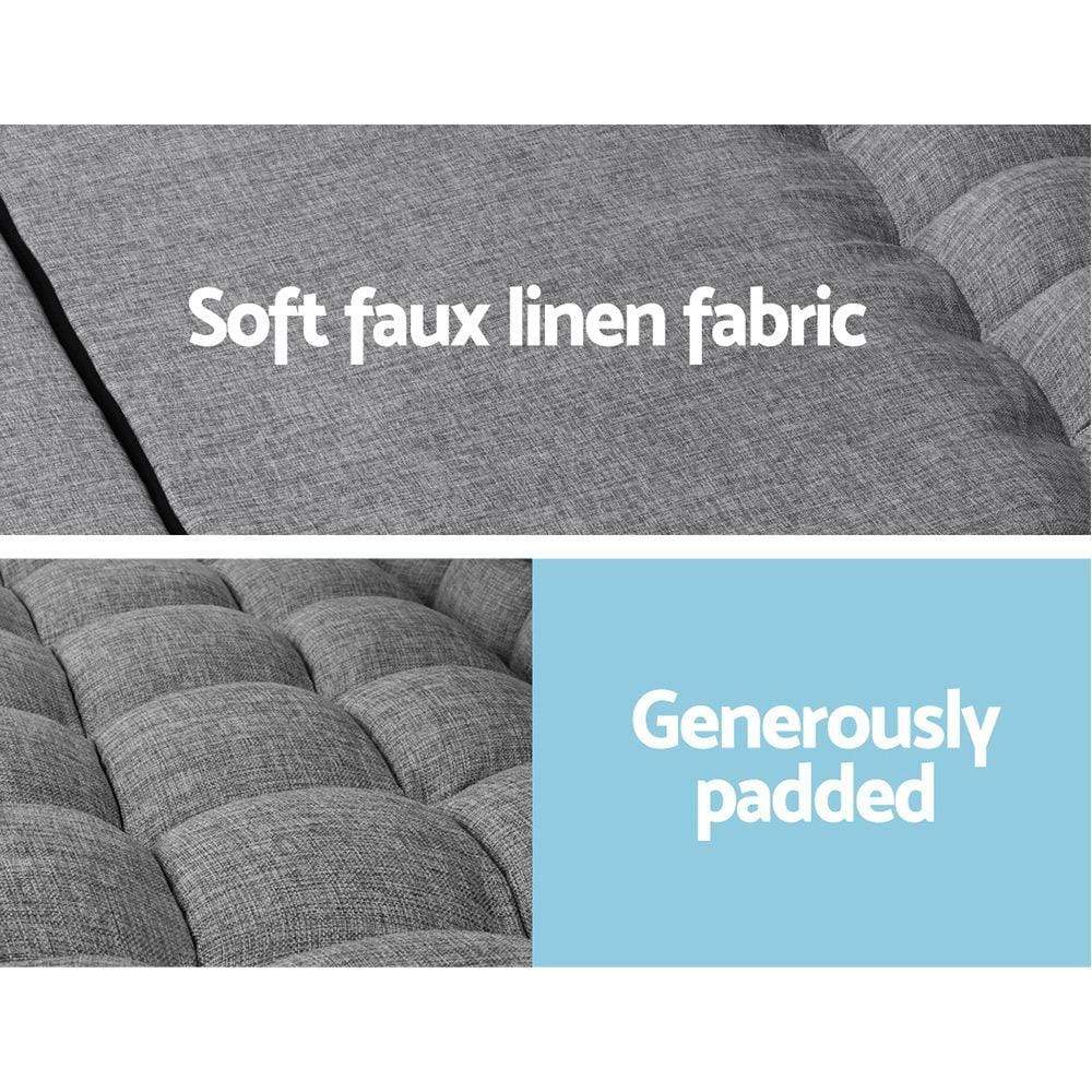 Artiss Lounge Sofa Bed 2-seater Floor Folding Fabric Grey - Newstart Furniture