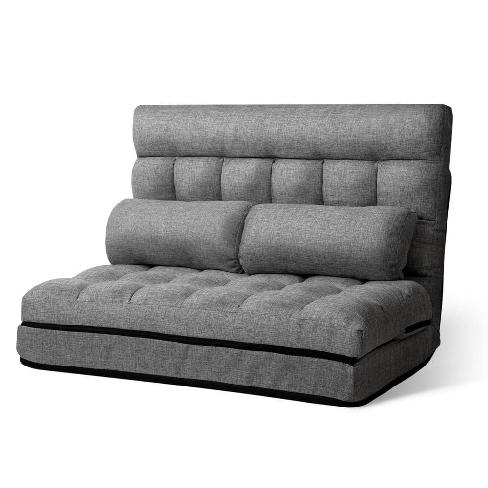 Artiss Lounge Sofa Bed 2-seater Floor Folding Fabric Grey - Newstart Furniture