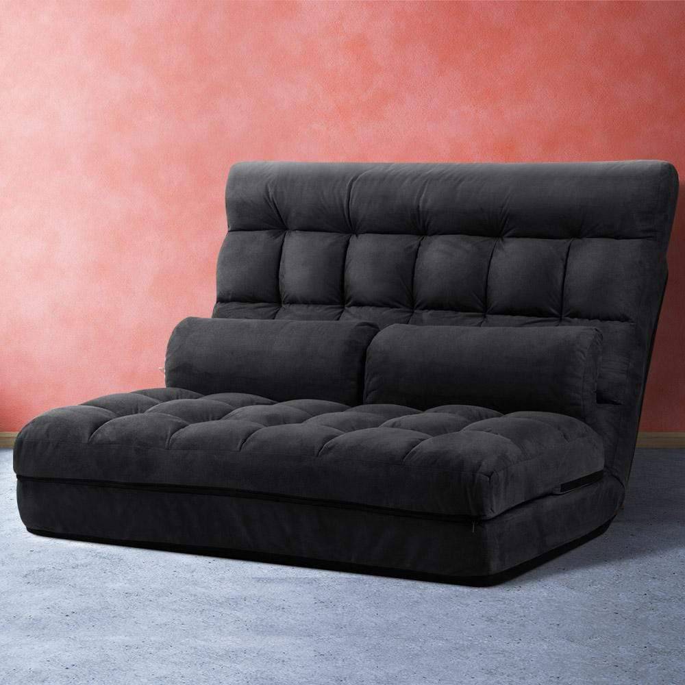 Artiss Lounge Sofa Bed 2-seater Floor Folding Suede Charcoal - Newstart Furniture