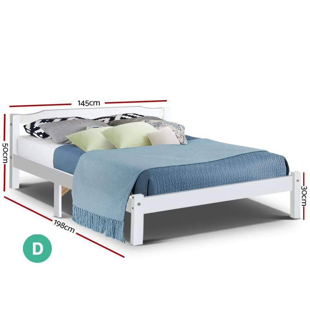 Artiss Double Full Size Wooden Bed Frame Mattress Base Timber Platform White - Newstart Furniture