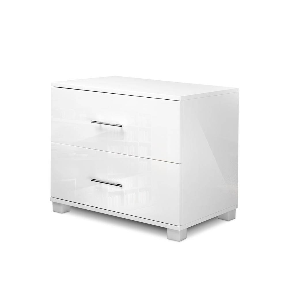 Artiss High Gloss Two Drawers Bedside Table - White - Newstart Furniture