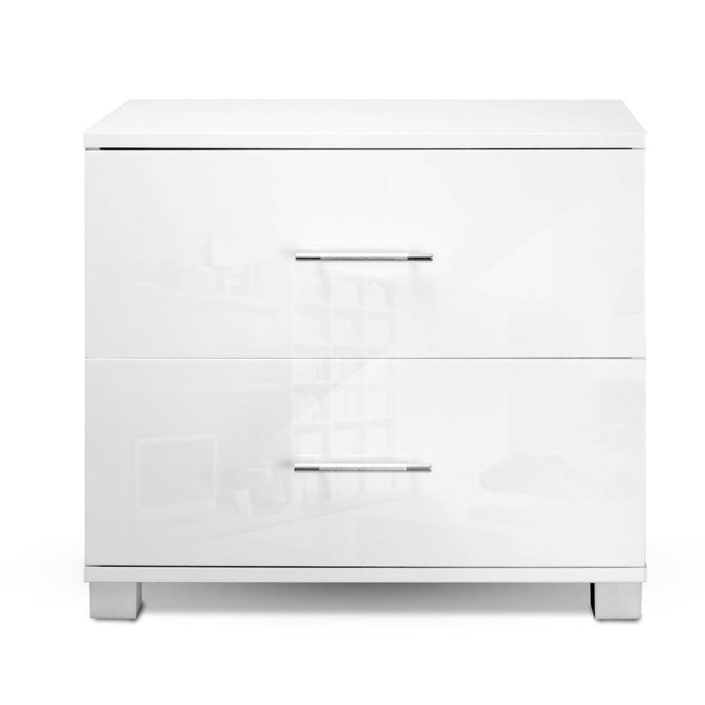 Artiss High Gloss Two Drawers Bedside Table - White - Newstart Furniture