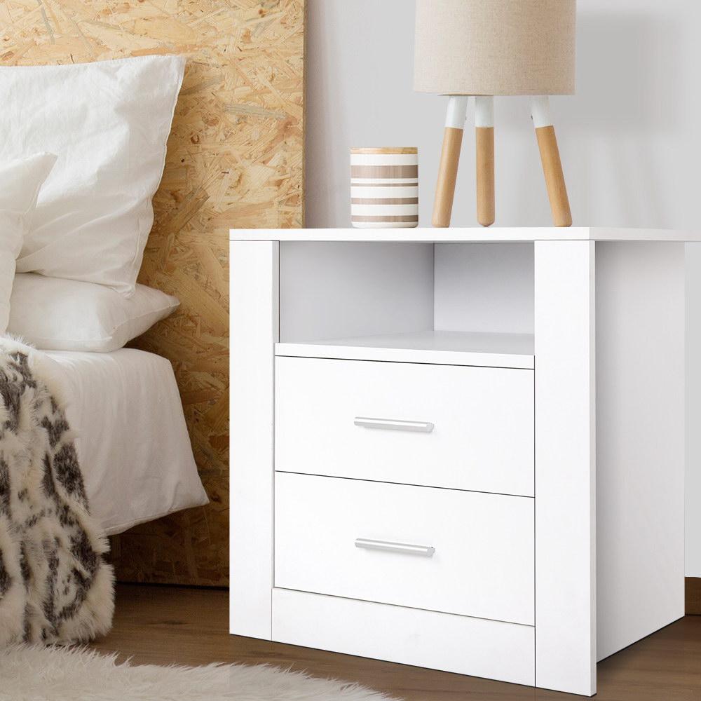 Artiss Bedside Tables Drawers Storage Cabinet Drawers Side Table White - Newstart Furniture