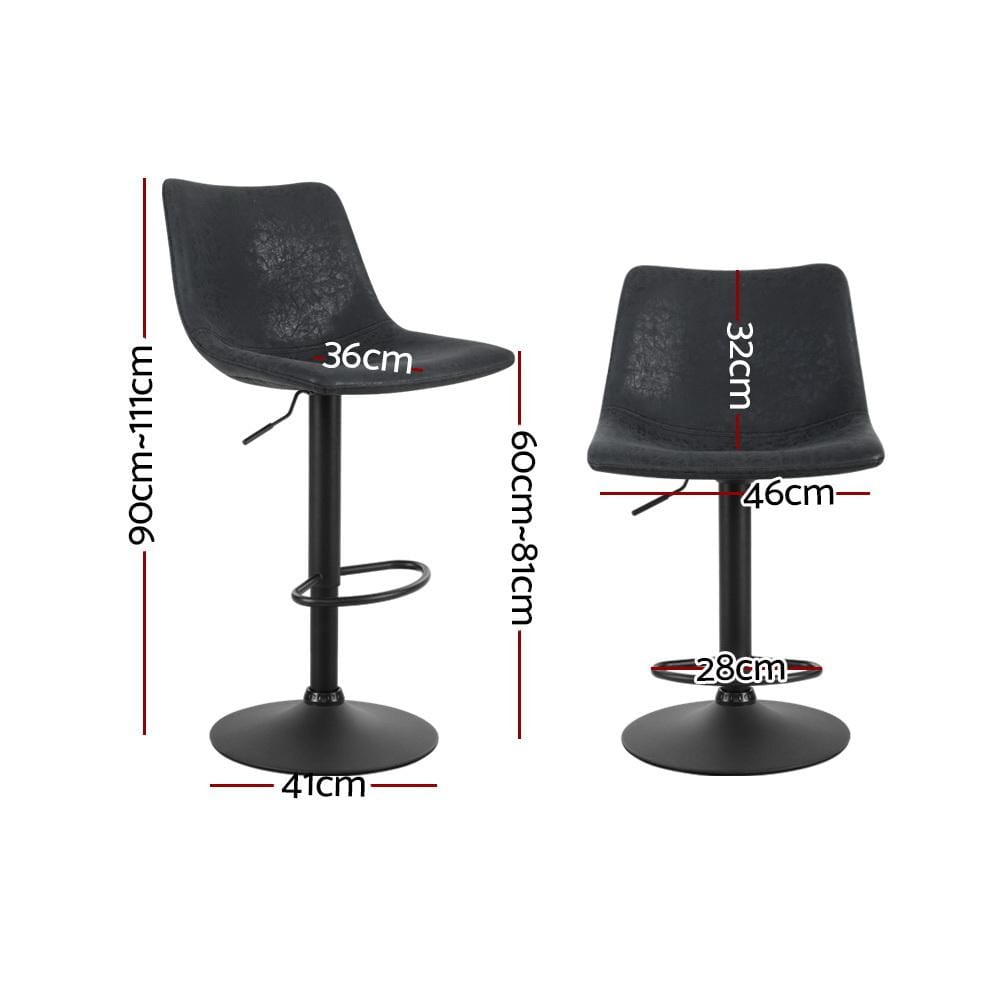 Artiss Set of 2 Bar Stools Gas Lift- Black - Newstart Furniture