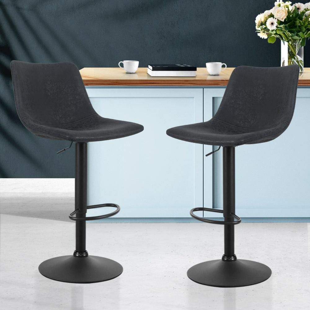 Artiss Set of 2 Bar Stools Gas Lift- Black - Newstart Furniture