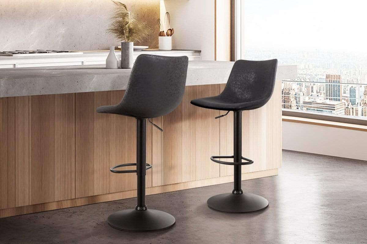 Artiss Set of 2 Bar Stools Gas Lift- Black - Newstart Furniture