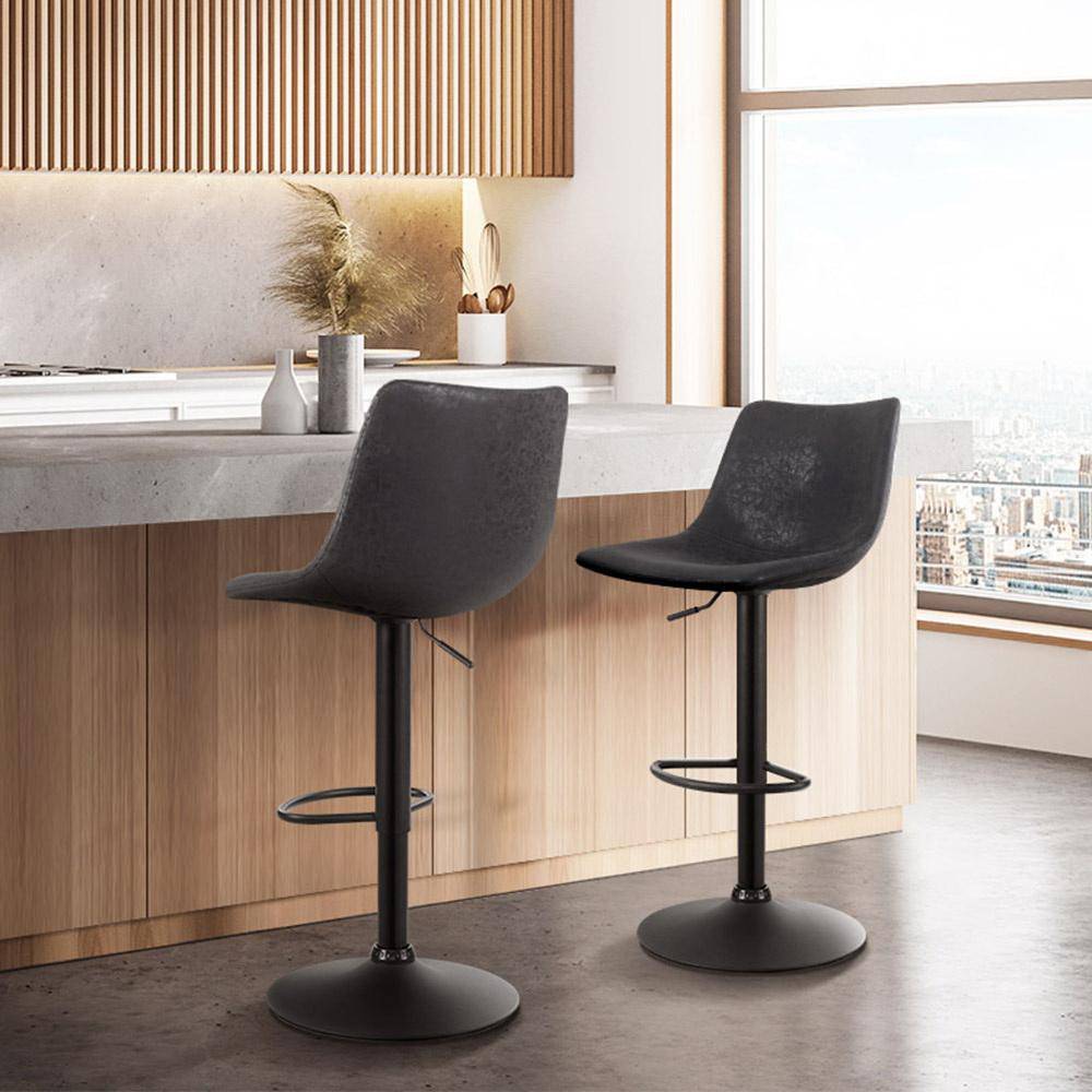 Artiss Set of 2 Bar Stools Gas Lift- Black - Newstart Furniture