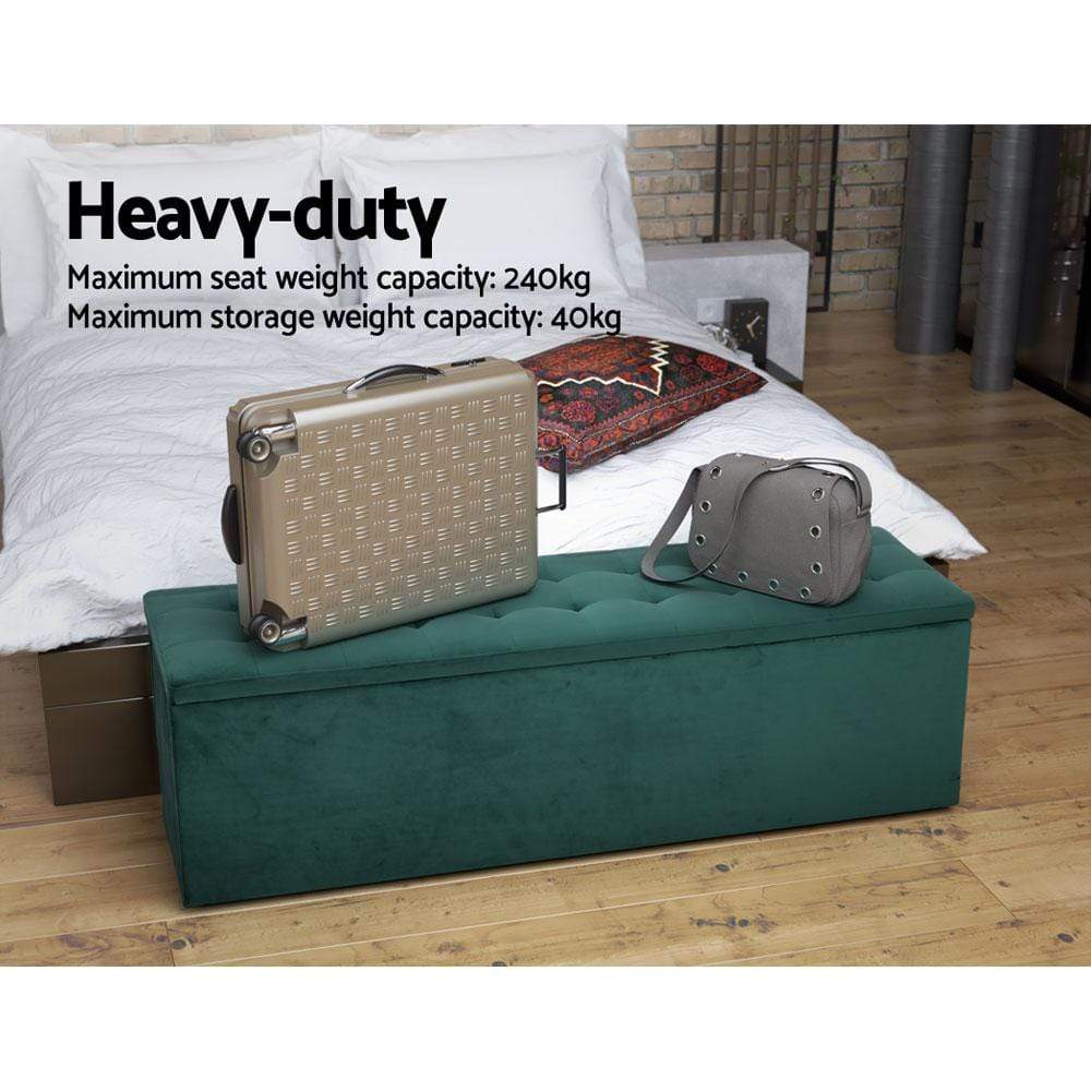Artiss Storage Ottoman Blanket Box Velvet Foot Stool Rest Chest Couch Green - Newstart Furniture