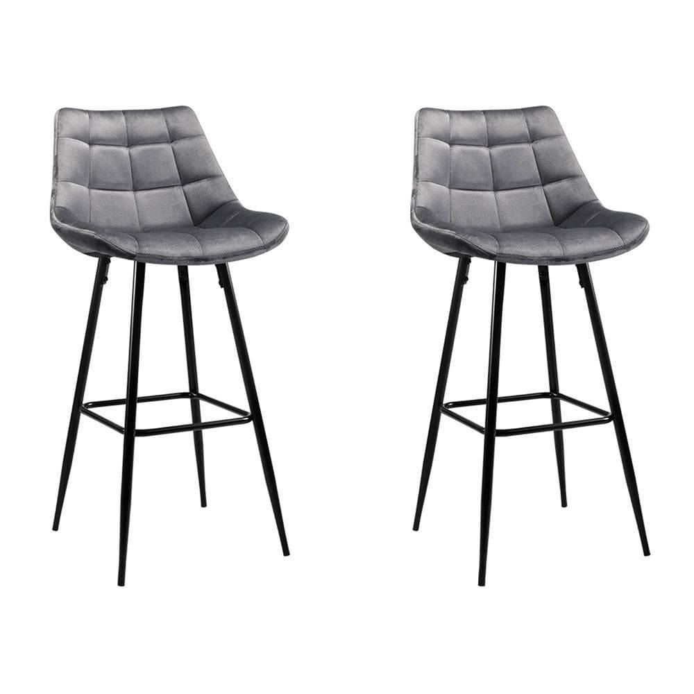 Artiss Set of 2 Velvet Bar Stools - Grey - Newstart Furniture