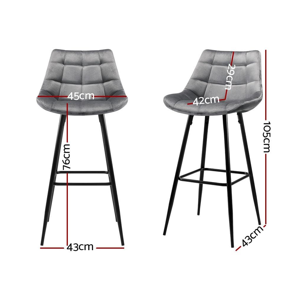 Artiss Set of 2 Velvet Bar Stools - Grey - Newstart Furniture