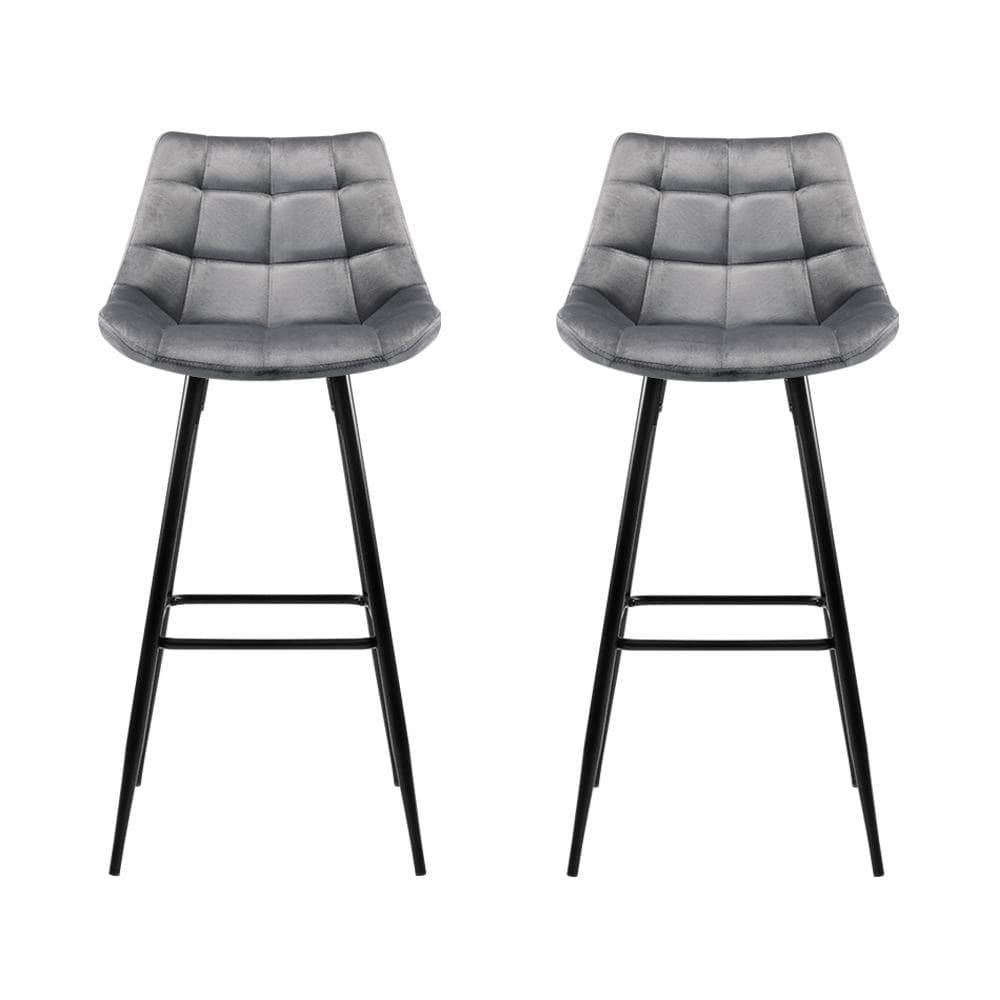 Artiss Set of 2 Velvet Bar Stools - Grey - Newstart Furniture