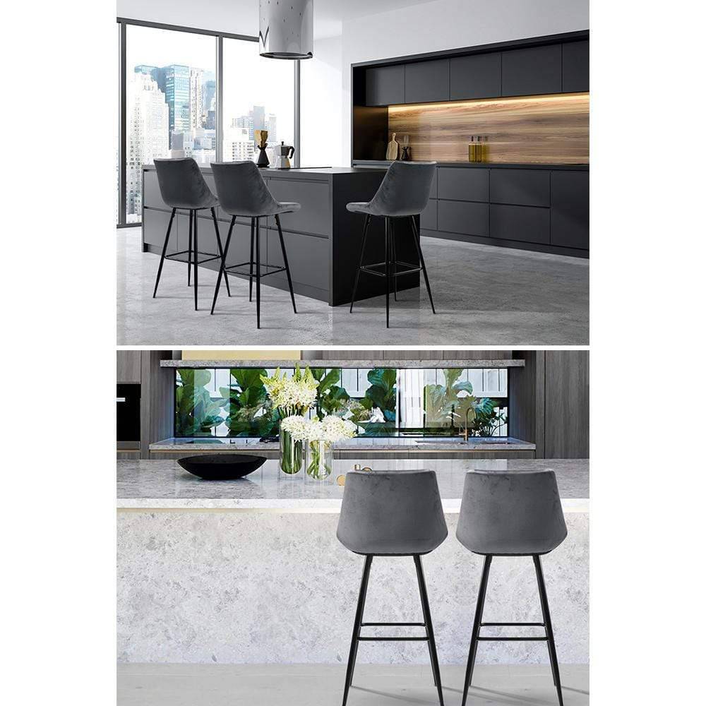 Artiss Set of 2 Velvet Bar Stools - Grey - Newstart Furniture