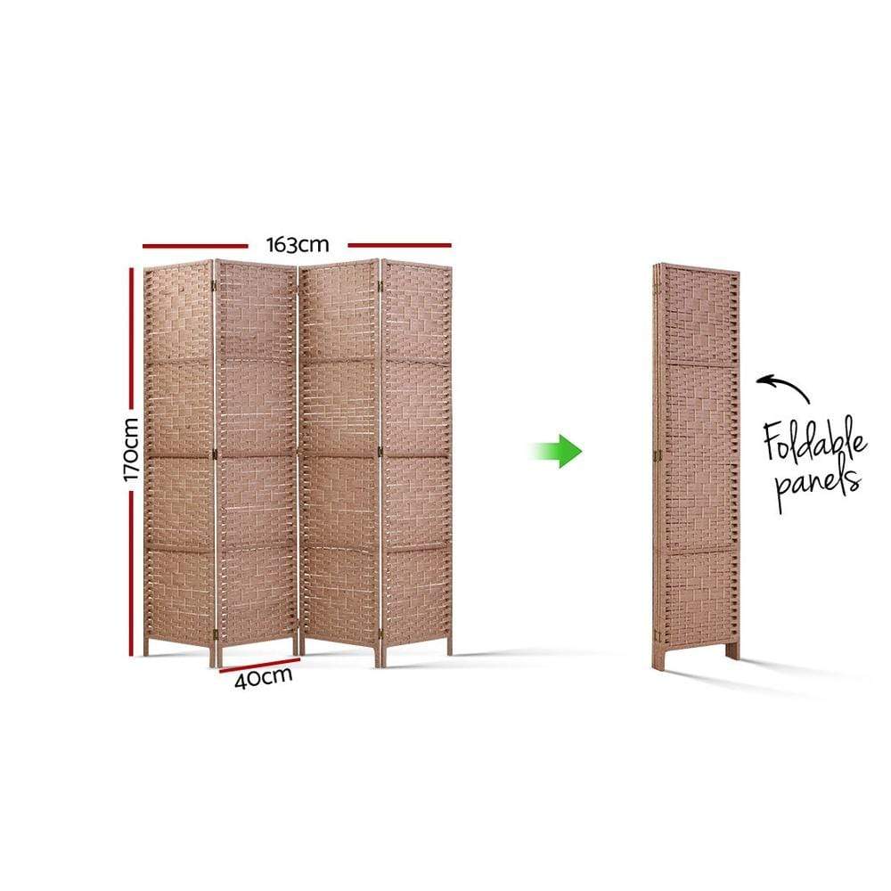Artiss 4 Panel Room Divider Screen Privacy Timber Foldable Dividers Stand Natural - Newstart Furniture
