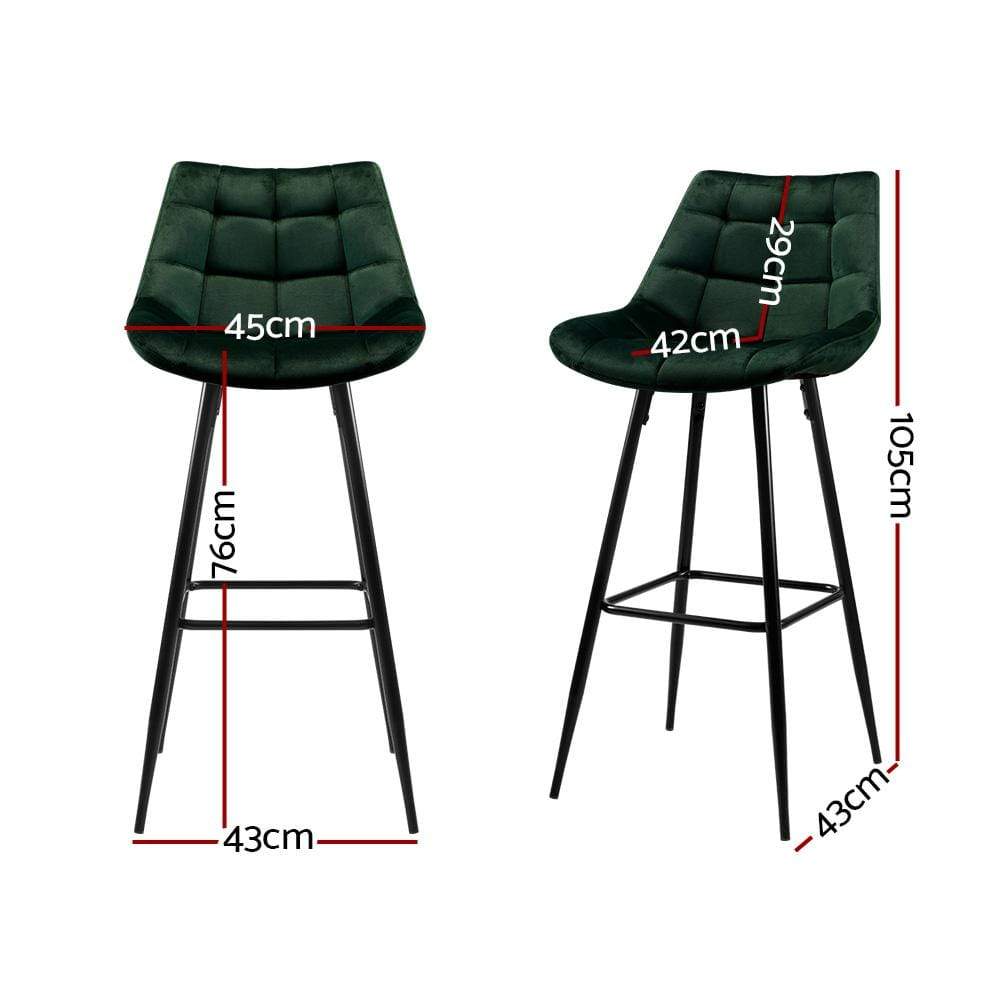 Artiss Set of 2 Velvet Bar Stools - Green - Newstart Furniture