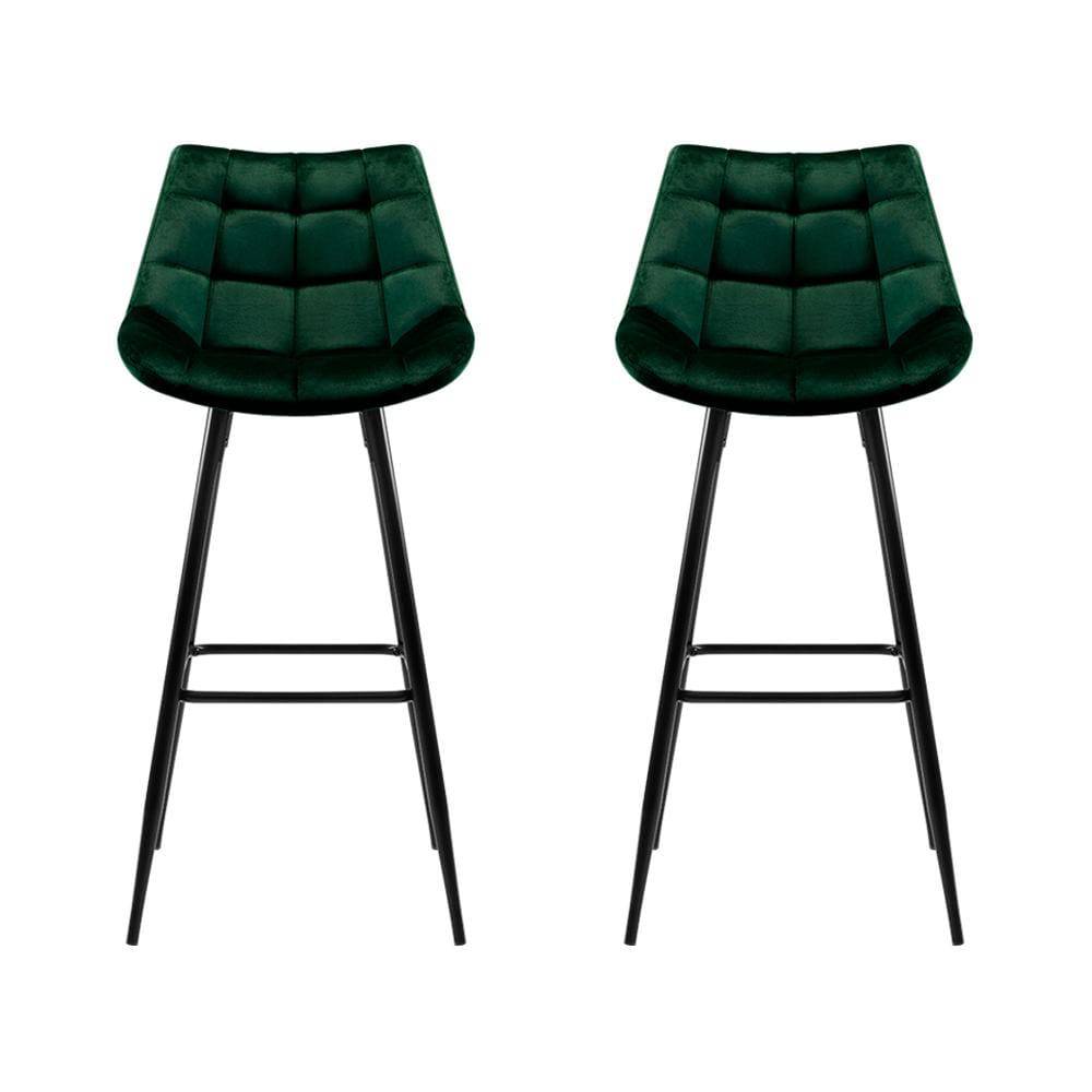 Artiss Set of 2 Velvet Bar Stools - Green - Newstart Furniture
