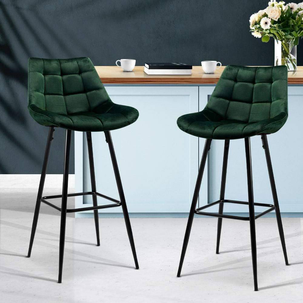 Artiss Set of 2 Velvet Bar Stools - Green - Newstart Furniture