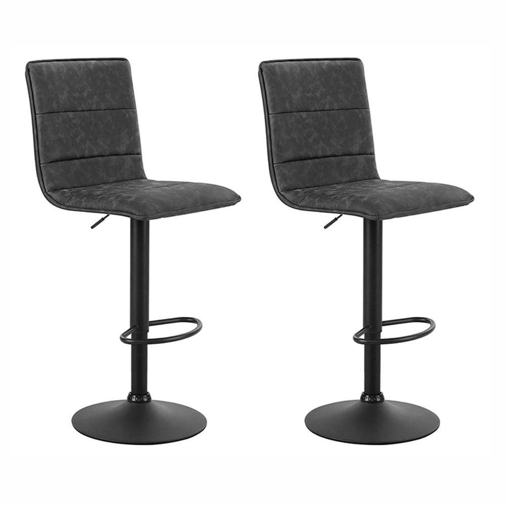 Artiss Set of 2 Bar Stools PU Leather Smooth Line Style - Grey and Black - Newstart Furniture