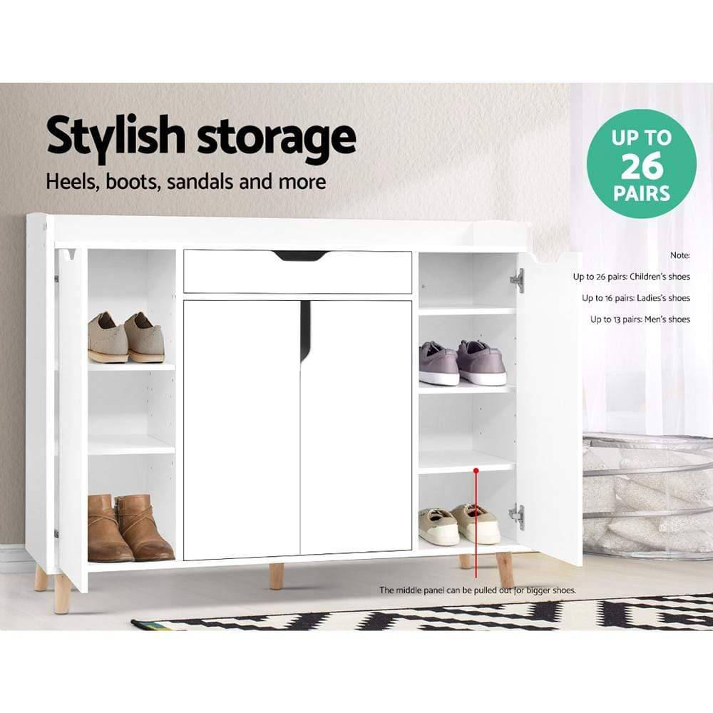 Artiss Shoe Cabinet Shoes Storage Rack 120cm Organiser White Drawer Cupboard - Newstart Furniture