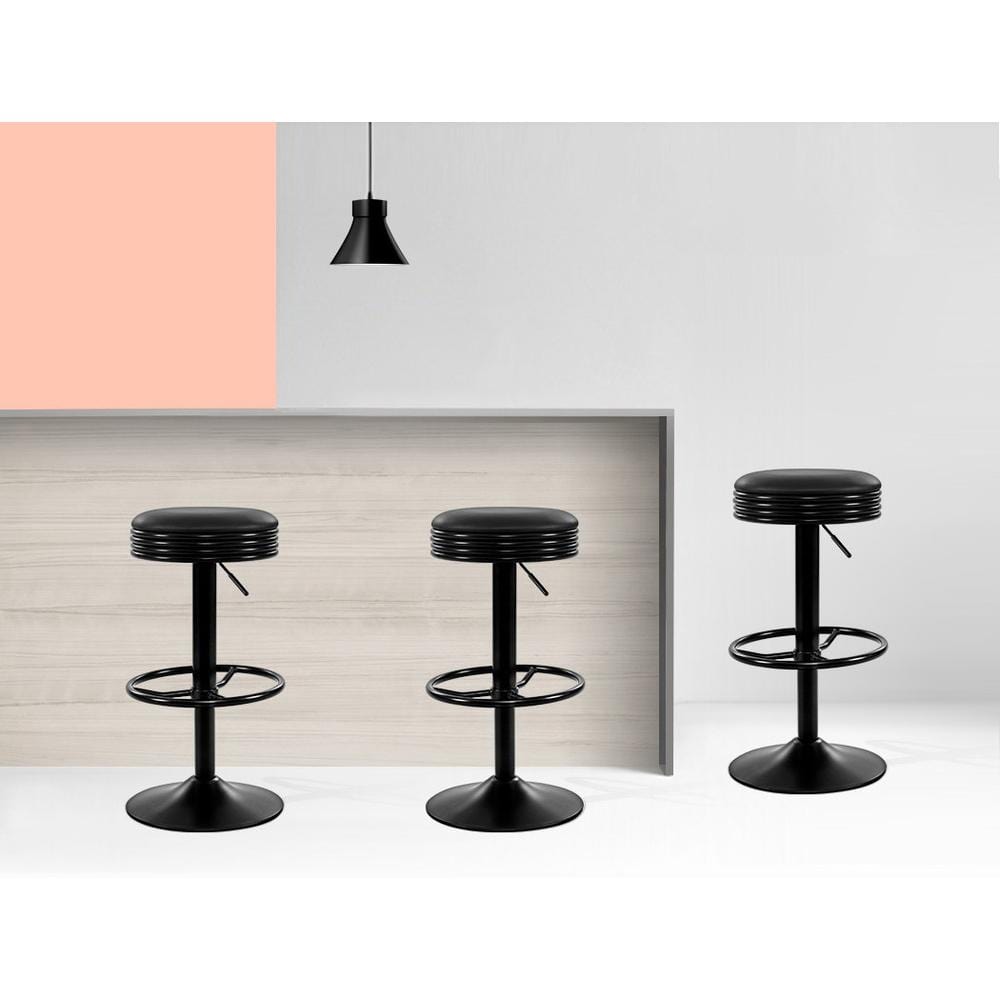 Artiss Set of 2 PU Leather Swivel Backless Bar Stools - Black - Newstart Furniture