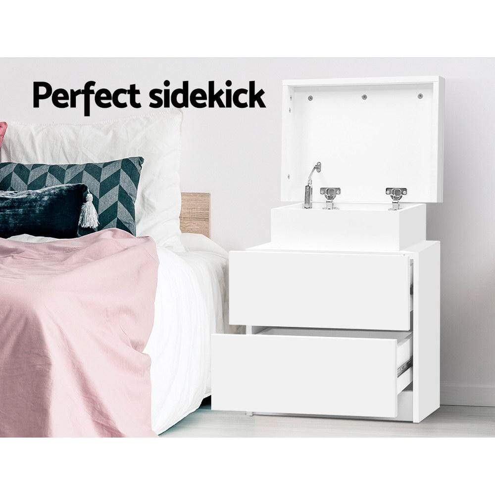 Artiss Bedside Tables 2 Drawers Side Table Storage Nightstand White Bedroom Wood - Newstart Furniture