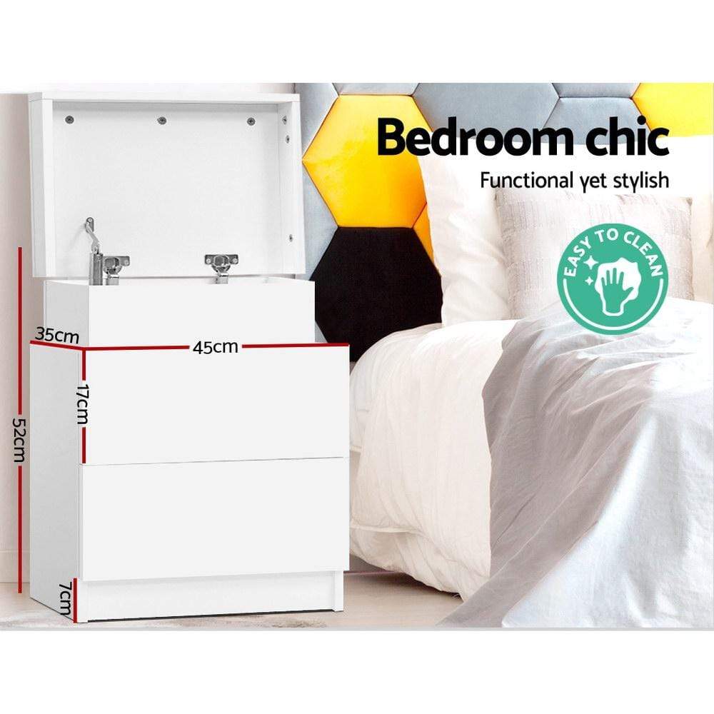 Artiss Bedside Tables 2 Drawers Side Table Storage Nightstand White Bedroom Wood - Newstart Furniture