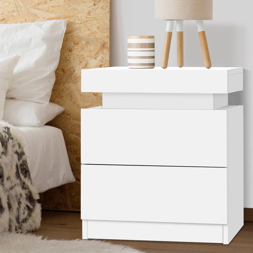 Artiss Bedside Tables 2 Drawers Side Table Storage Nightstand White Bedroom Wood - Newstart Furniture