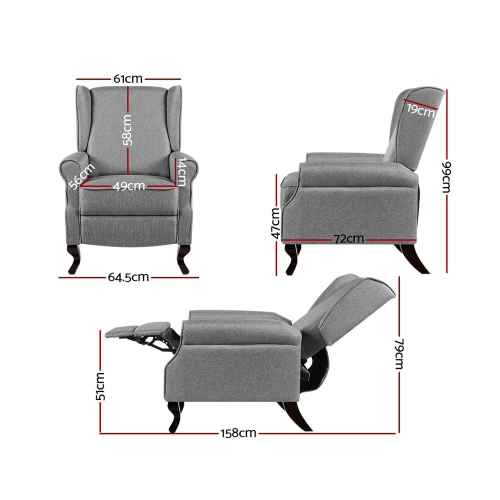 Artiss Recliner Chair Luxury Lounge Armchair Single Sofa Couch Fabric Grey - Newstart Furniture