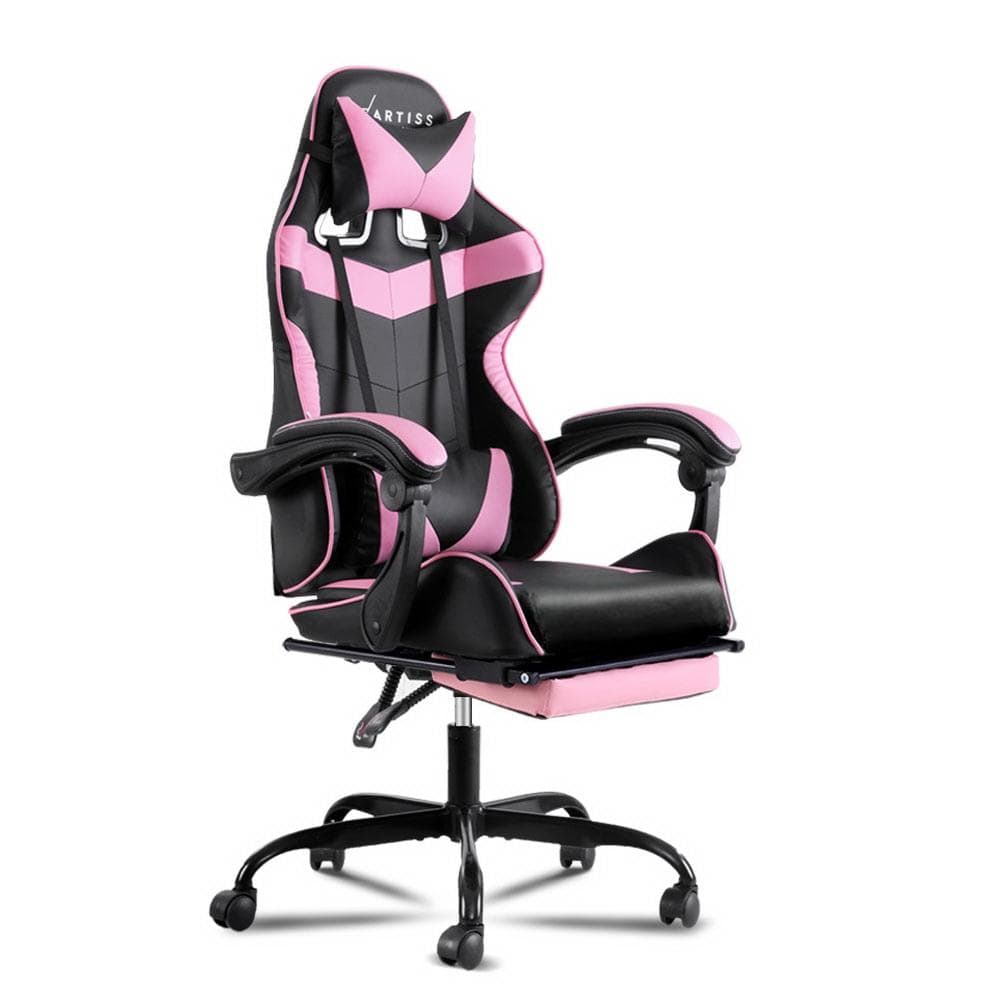 Artiss Office Chair Gaming Chair Computer Chairs Recliner PU Leather Seat Armrest Footrest Black Pink - Newstart Furniture