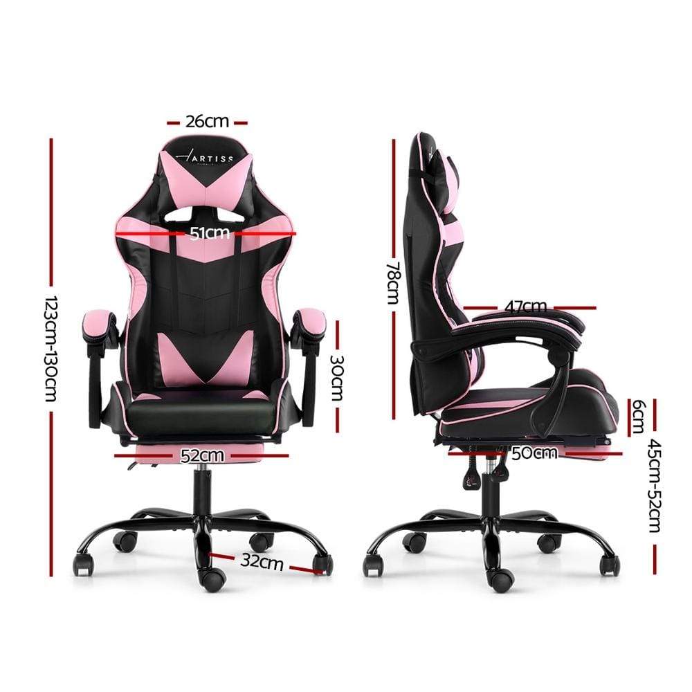Artiss Office Chair Gaming Chair Computer Chairs Recliner PU Leather Seat Armrest Footrest Black Pink - Newstart Furniture