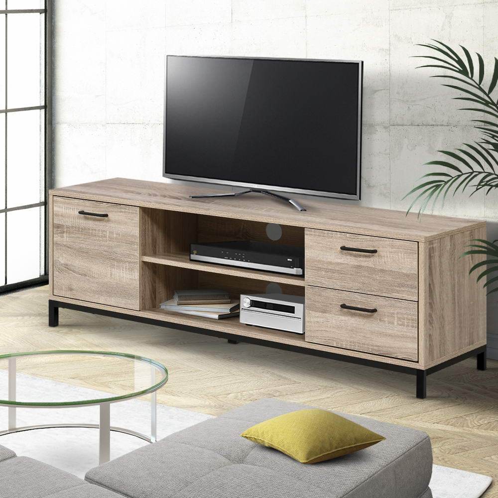 Artiss TV Cabinet Entertainment Unit Stand Industrial Wooden Metal Frame 132cm Oak - Newstart Furniture