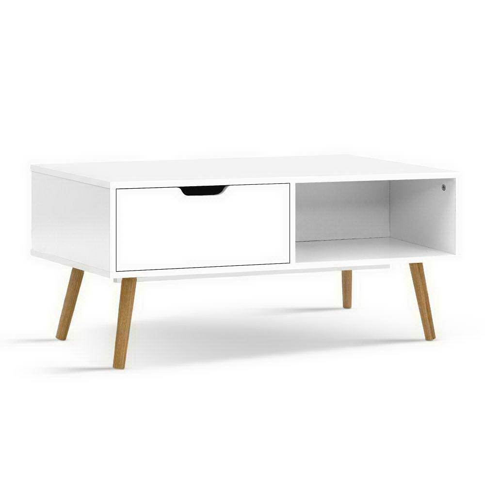 Artiss Coffee Table Storage Drawer Open Shelf Wooden Legs Scandinavian White - Newstart Furniture