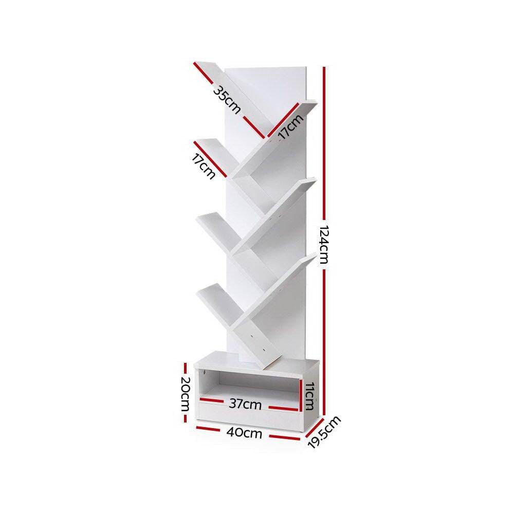 Artiss Display Shelf 7-Shelf Tree Bookshelf Book Storage Rack Bookcase White - Newstart Furniture