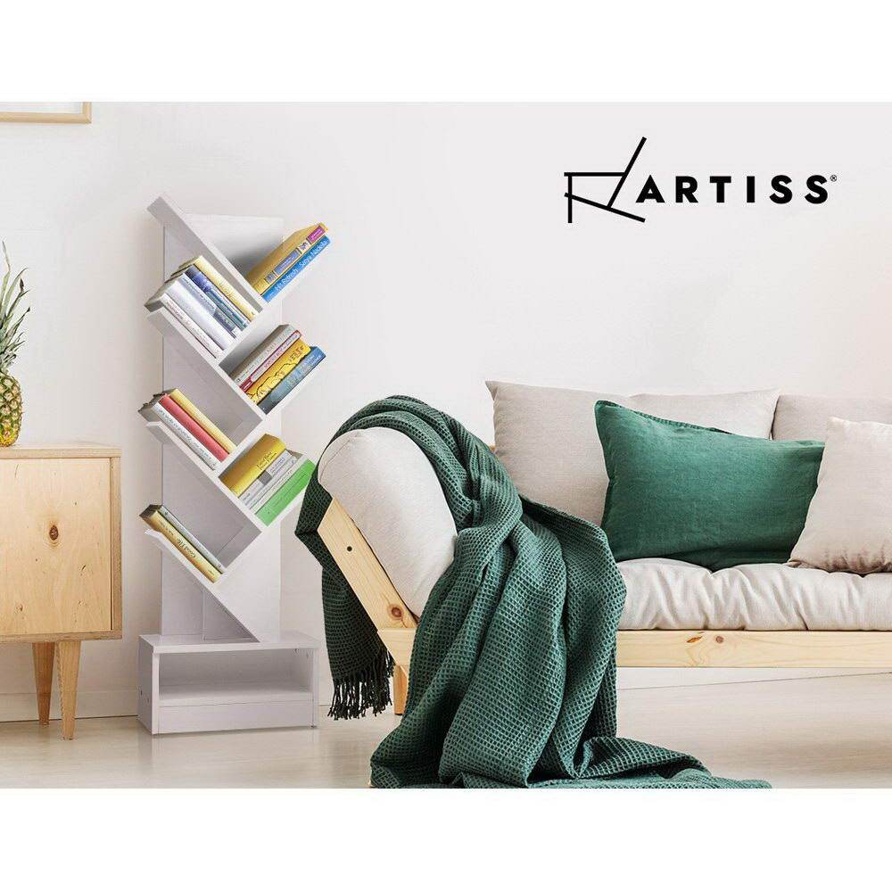 Artiss Display Shelf 7-Shelf Tree Bookshelf Book Storage Rack Bookcase White - Newstart Furniture