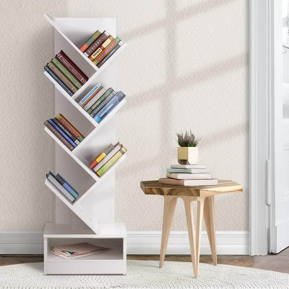 Artiss Display Shelf 7-Shelf Tree Bookshelf Book Storage Rack Bookcase White - Newstart Furniture