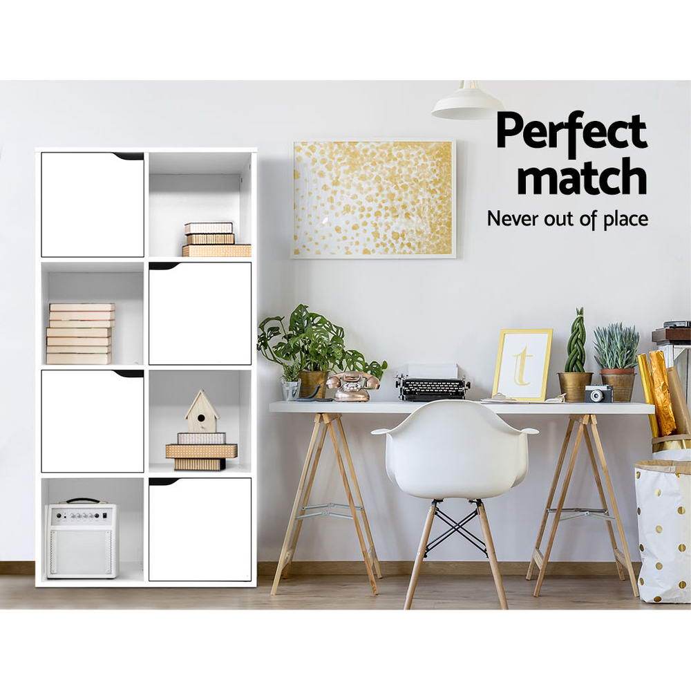 Artiss Display Shelf 8 Cube Storage 4 Door Cabinet Organiser Bookshelf Unit White - Newstart Furniture