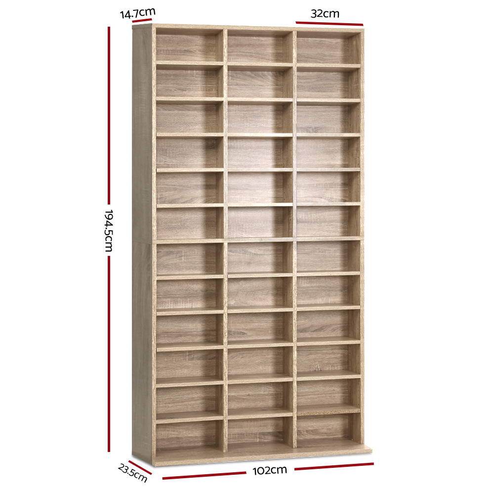 Artiss 528 DVD 1116 CD Storage Shelf Media Rack Stand Cupboard Book Unit Oak - Newstart Furniture