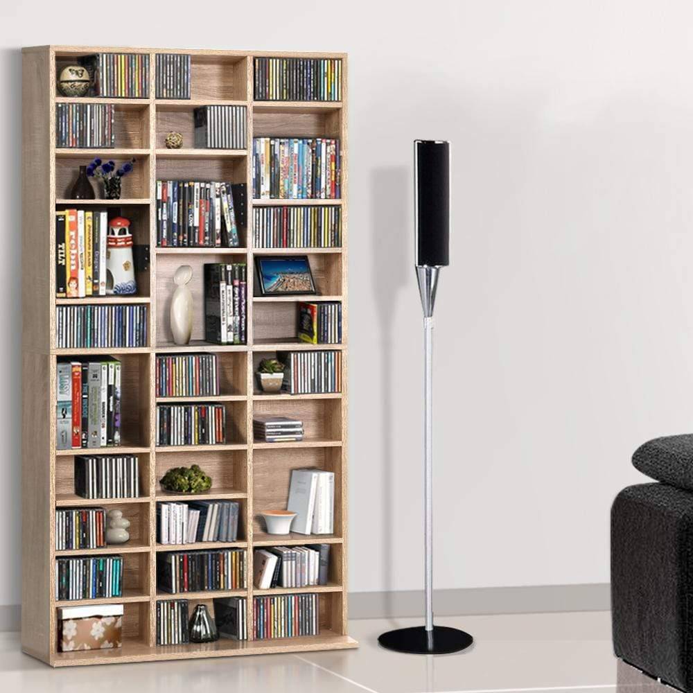 Artiss 528 DVD 1116 CD Storage Shelf Media Rack Stand Cupboard Book Unit Oak - Newstart Furniture