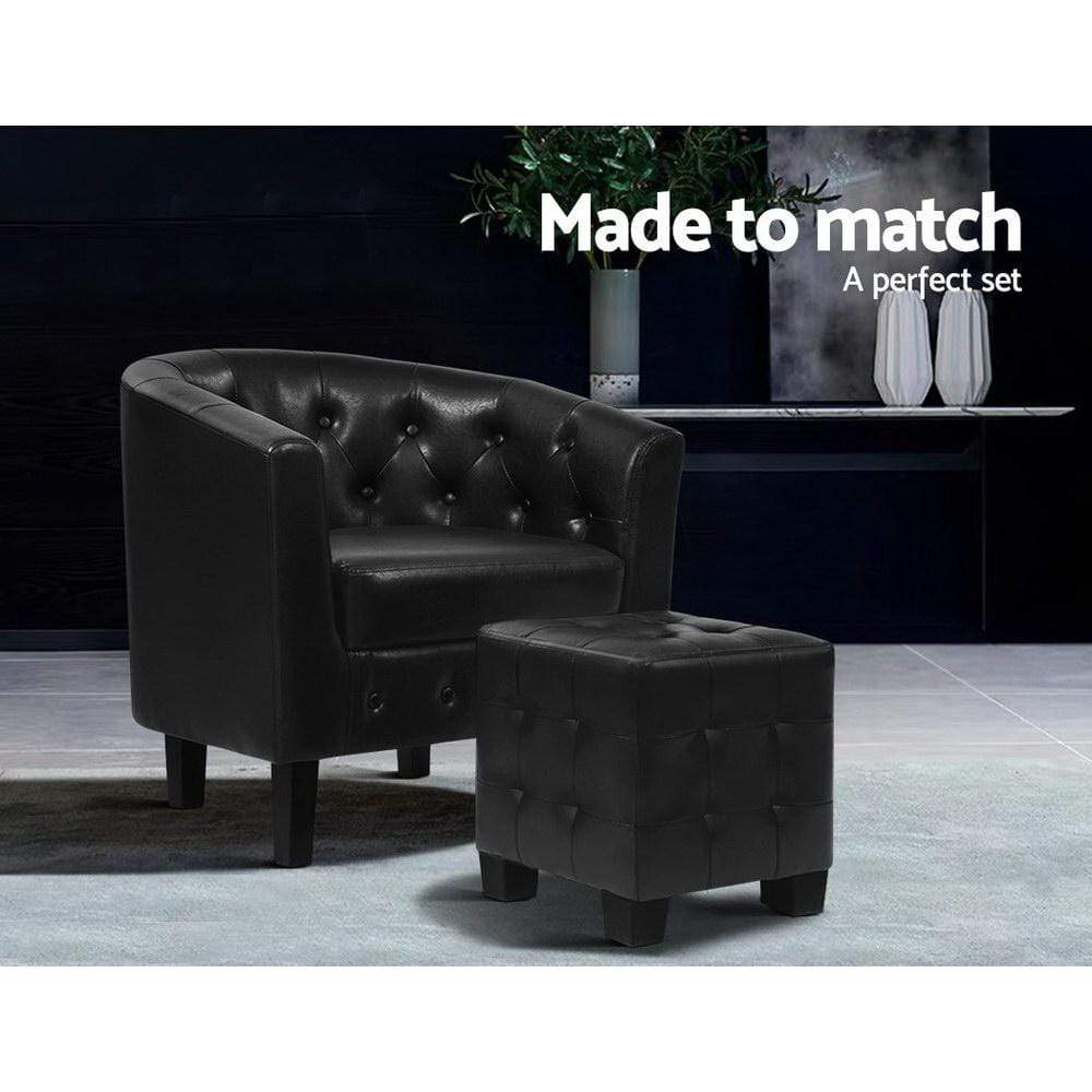 Artiss Armchair Lounge Chair Ottoman Tub Accent Chairs PU Leather Sofa Armchairs Black - Newstart Furniture