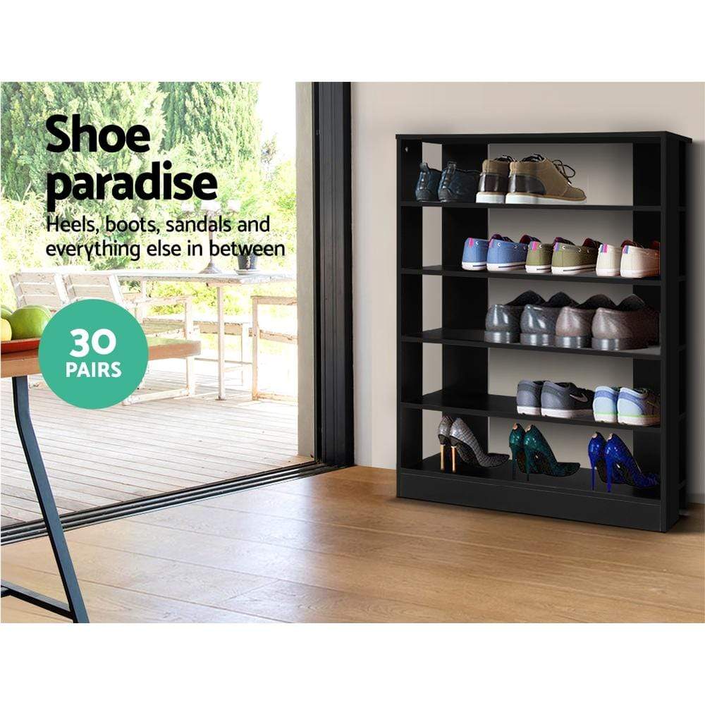 Artiss Shoe Cabinet Shoes Organiser Storage Rack 30 Pairs Black Shelf Wooden - Newstart Furniture