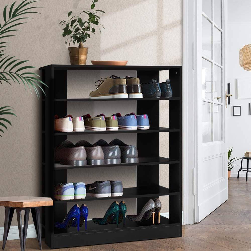 Artiss Shoe Cabinet Shoes Organiser Storage Rack 30 Pairs Black Shelf Wooden - Newstart Furniture